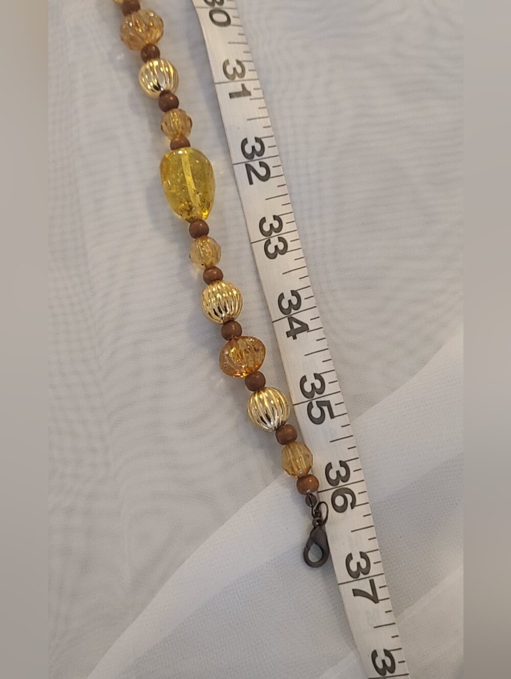 Vintage Amber Glass and Amber Beaded Resin Bead Chunky Boho Necklace 90s 36" - Picture 6 of 7